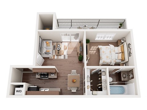 Floor plan for 1 bed, 1 bath, 581 sqft